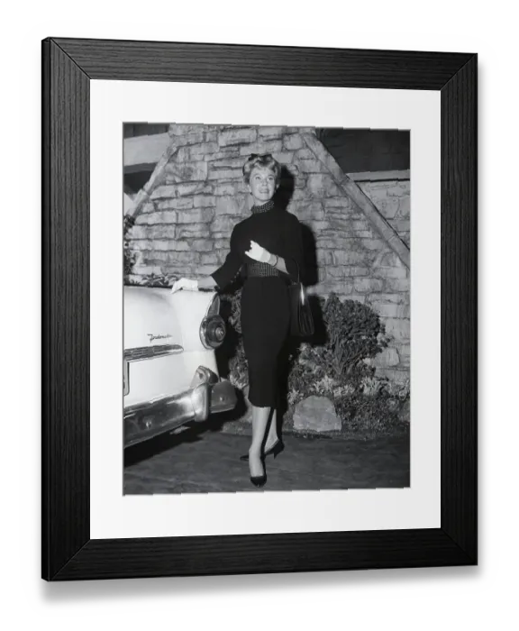 Framed Print : Doris Day Models Shopping Outfit Outside Framed Print : Doris Day Models Shopping Outfit Outside