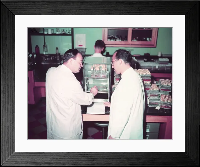 Framed Print : Dr. Byron L. Bennett and Dr. Jonas E. Salk in Laboratory