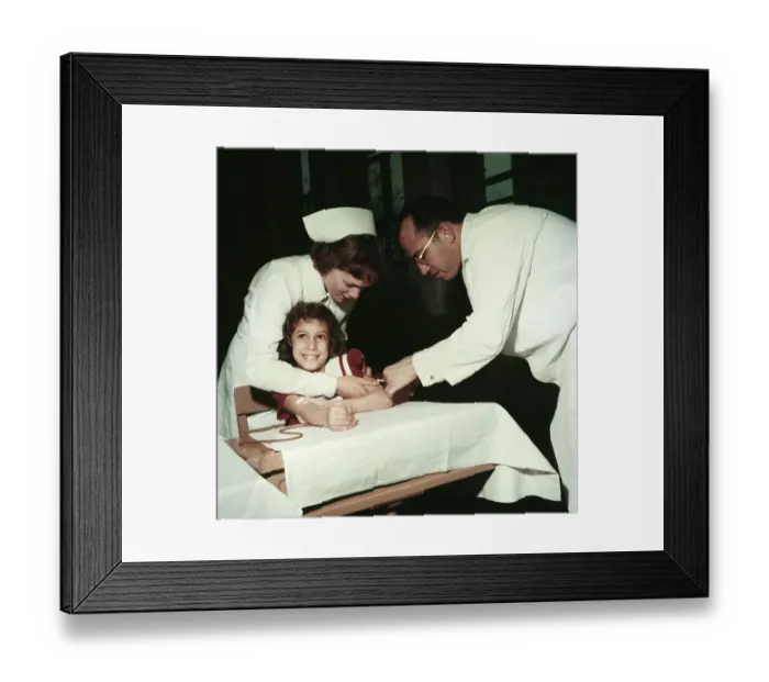 Framed Print : Girl Receiving Polio Vaccine from Jonas Salk Framed Print : Girl Receiving Polio Vaccine from Jonas Salk