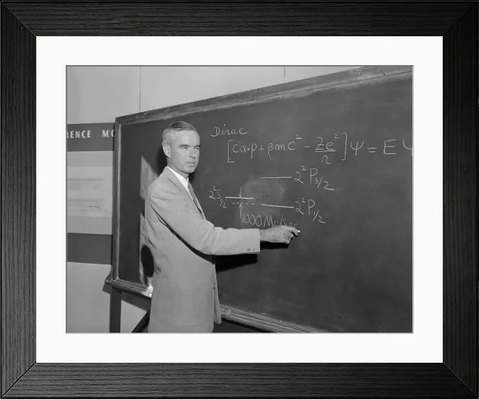 Framed Print : Dr. Willis Lamb Writing on Chalkboard