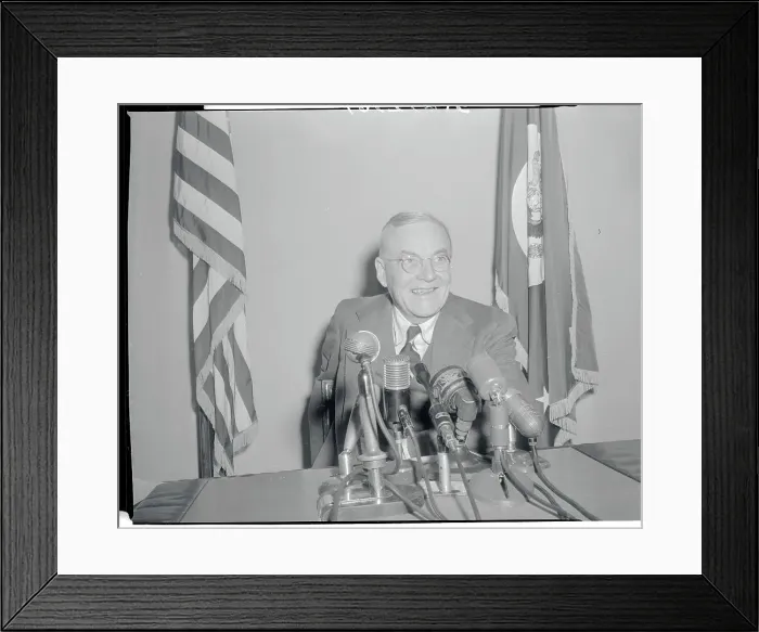Framed Print : John Foster Dulles Speaking at Microphones