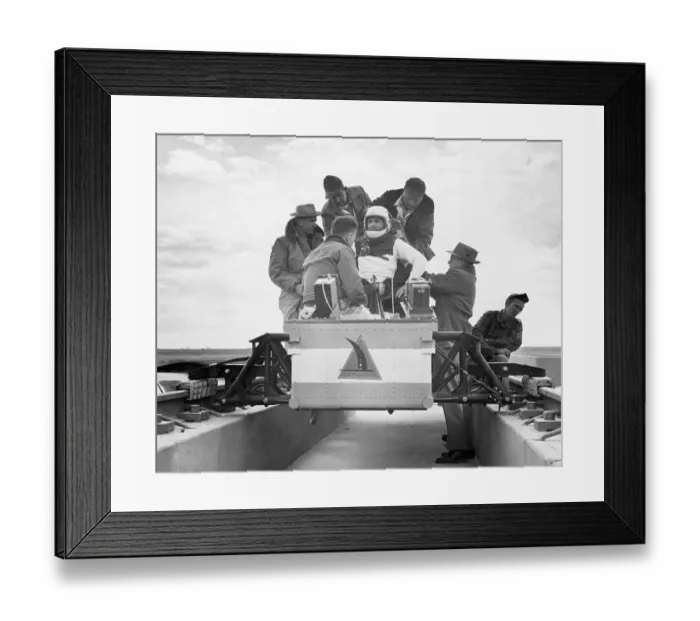 Framed Print : Lt.Col. John P. Stapp's Rocket Sled From 632 MPH to Stop in 1.5 Seconds Framed Print : Lt.Col. John P. Stapp's Rocket Sled From 632 MPH to Stop in 1.5 Seconds