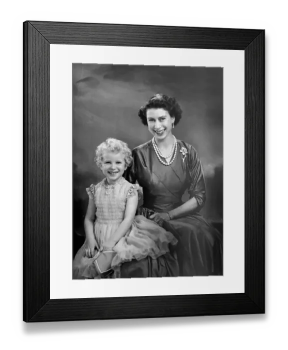 Framed Print : Portrait of Queen Elizabeth II with Princess Anne Framed Print : Portrait of Queen Elizabeth II with Princess Anne
