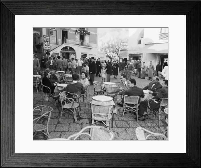 Framed Print : Bachelors Courting Ladies at Outdoor Cafe Framed Print : Bachelors Courting Ladies at Outdoor Cafe