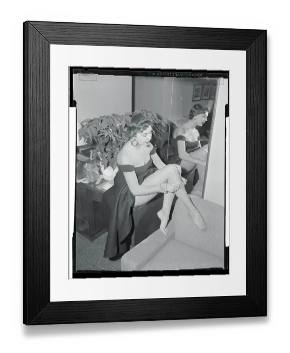 Framed Print : Jeannie Johnson Putting On Nylon Stockings Framed Print : Jeannie Johnson Putting On Nylon Stockings