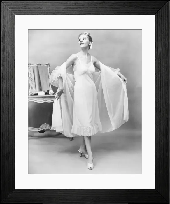 Framed Print : Woman Modeling a Dressing Gown Framed Print : Woman Modeling a Dressing Gown