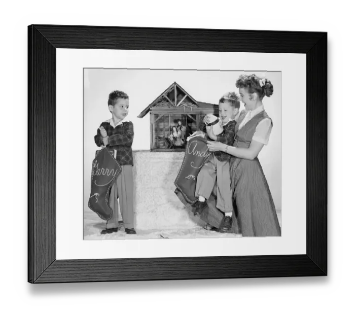 Framed Print : Betty Garrett and Her Sons Preparing Christmas Stockings Framed Print : Betty Garrett and Her Sons Preparing Christmas Stockings