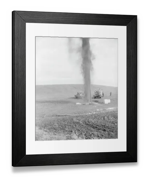 Framed Print : Gushing Well On Bare Hill W / Two Trucks Framed Print : Gushing Well On Bare Hill W / Two Trucks