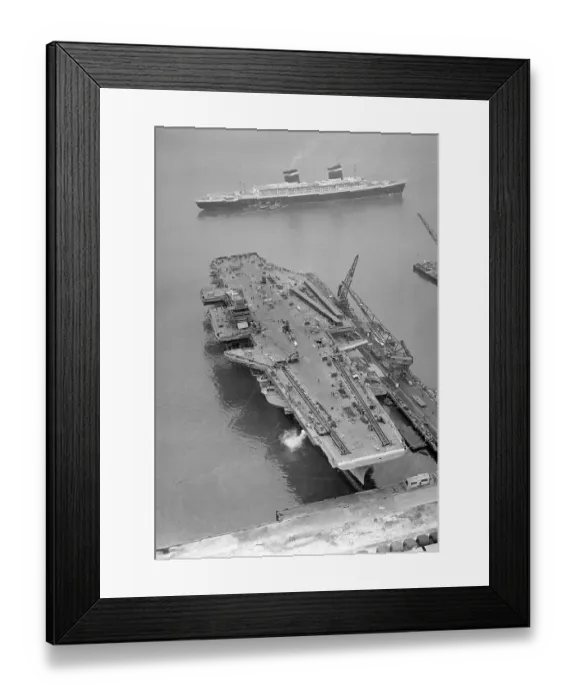 Framed Print : Aerial View of the SS United States Sailing Past the USS Forrestal Framed Print : Aerial View of the SS United States Sailing Past the USS Forrestal