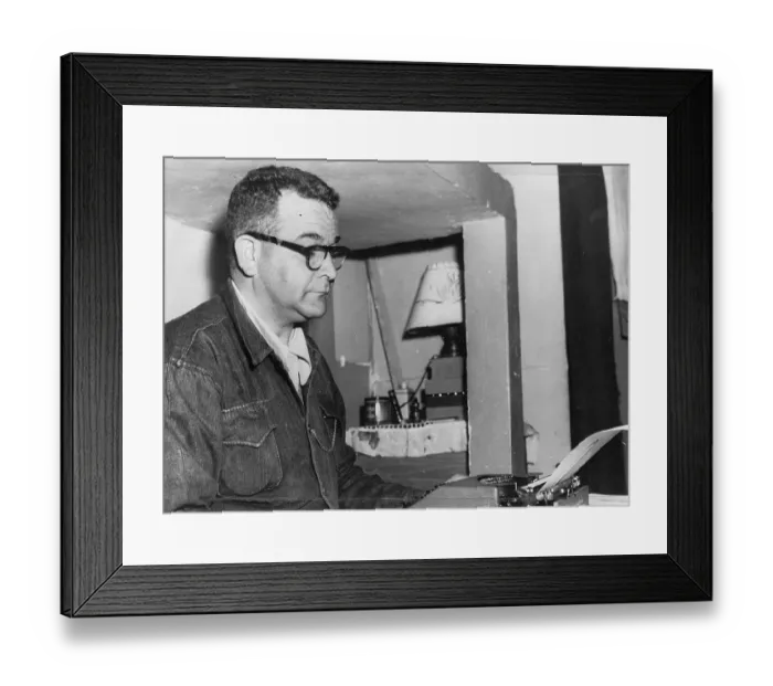 Framed Print : Jacques Mornard working on Typewriter Framed Print : Jacques Mornard working on Typewriter