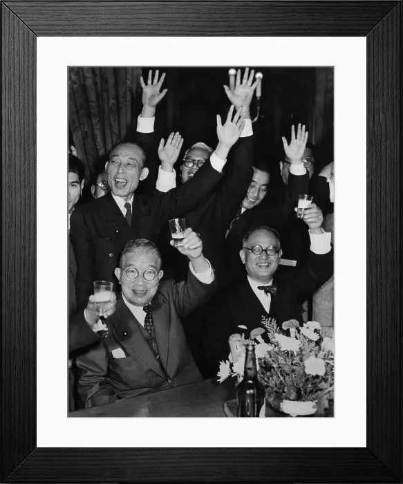 Framed Print : Ichiro Hatoyama and Colleagues Raising Their Glasses Framed Print : Ichiro Hatoyama and Colleagues Raising Their Glasses