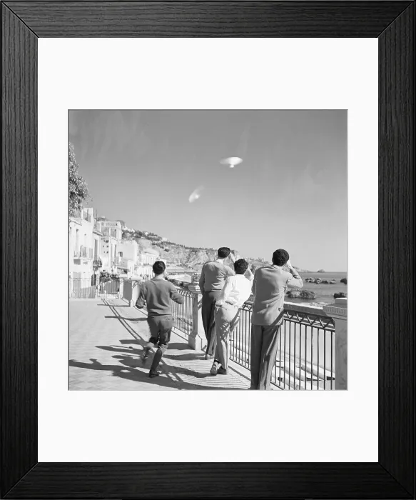 Framed Print : Four Men Gaze At UFOs In The Sky Framed Print : Four Men Gaze At UFOs In The Sky
