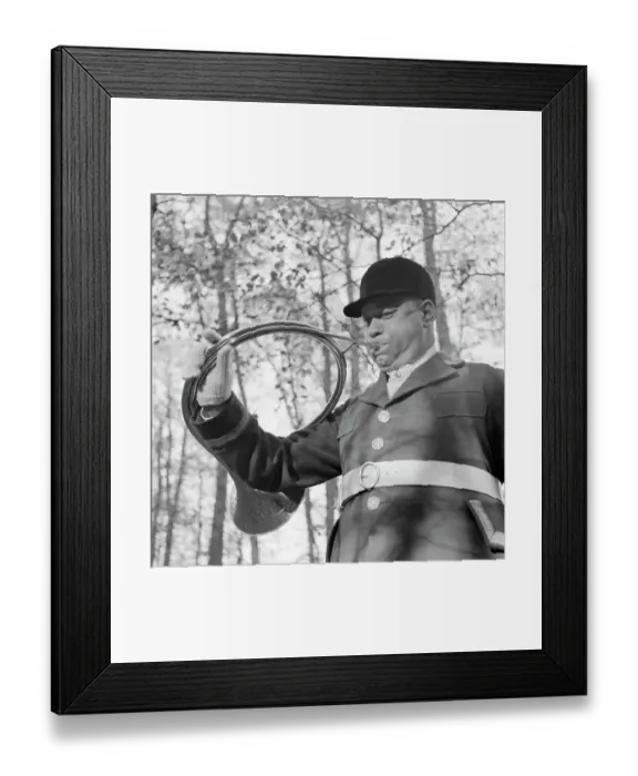 Framed Print : Huntsman Signaling with Horn Framed Print : Huntsman Signaling with Horn