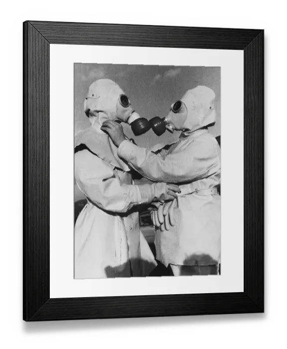 Framed Print : Air Raid Wardens in Radiation Suits Framed Print : Air Raid Wardens in Radiation Suits