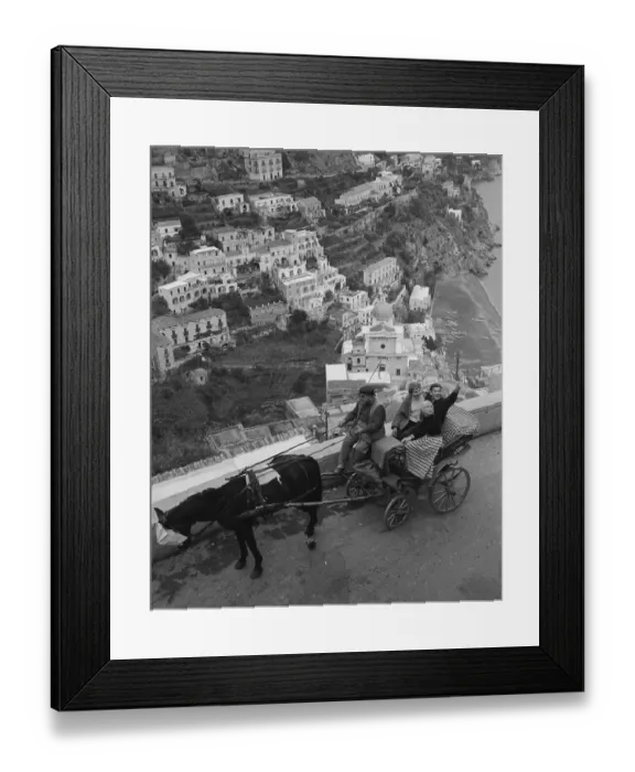 Framed Print : View of Carriage and Overview of Positano, Italy Framed Print : View of Carriage and Overview of Positano, Italy