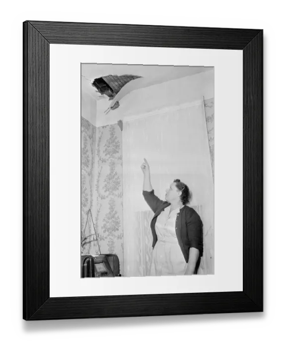 Framed Print : Hewlett Hodges Pointing to Hole in Ceiling Framed Print : Hewlett Hodges Pointing to Hole in Ceiling