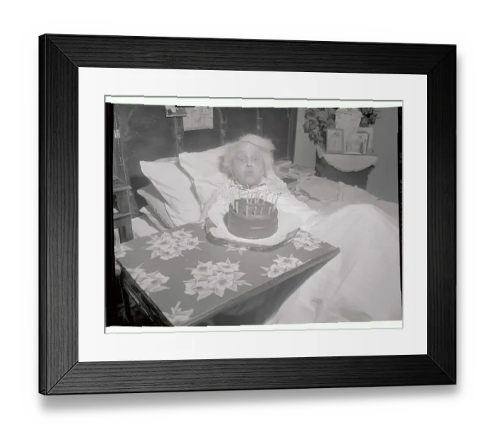 Framed Print : Elderly Trixie Friganza Sitting Next to Cake Framed Print : Elderly Trixie Friganza Sitting Next to Cake