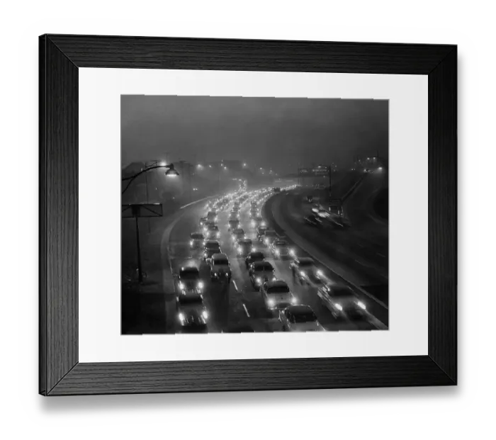 Framed Print : Afternoon Traffic In Thick Smog & Fog Framed Print : Afternoon Traffic In Thick Smog & Fog