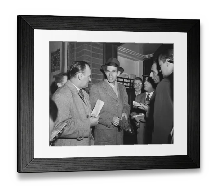 Framed Print : Alger Hiss Speaking with Reporters Framed Print : Alger Hiss Speaking with Reporters