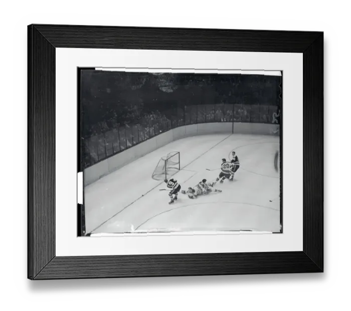 Framed Print : Doug Mohns Making a Shot on the Goal