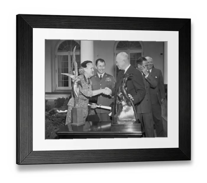Framed Print : Dwight Eisenhower Shaking Hands with Harmon Trophy Recipient Framed Print : Dwight Eisenhower Shaking Hands with Harmon Trophy Recipient