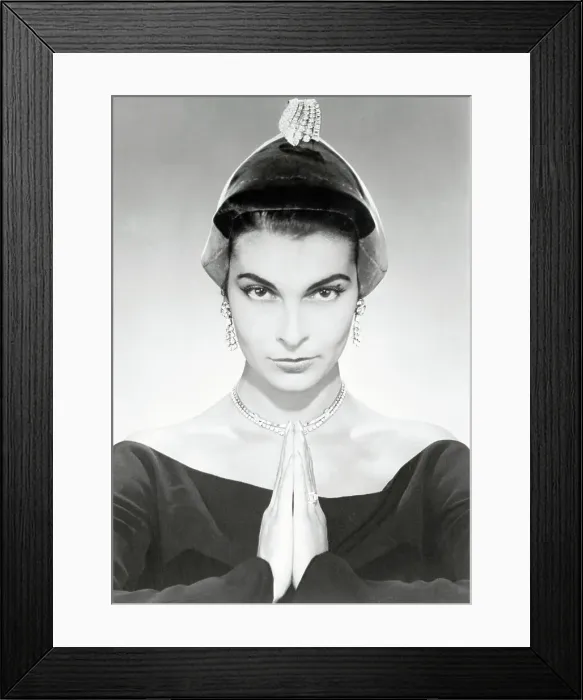 Framed Print : Woman Modeling Jeweled Hat and Accessories Framed Print : Woman Modeling Jeweled Hat and Accessories