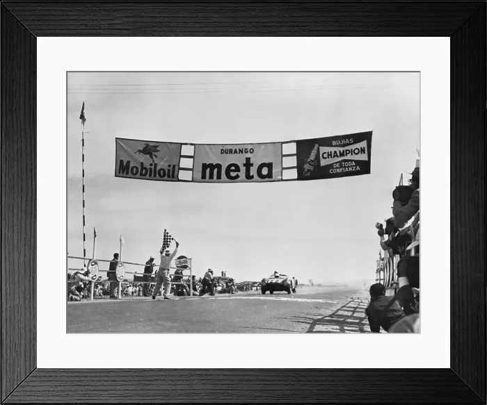 Framed Print : Umberto Maglioli's Race Car Crossing the Finish Line