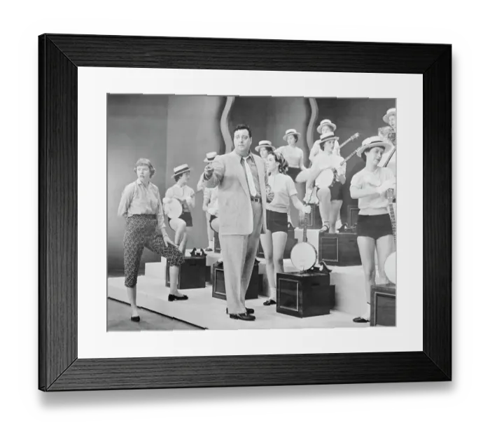 Framed Print : Jackie Gleason with Dancers Holding Banjos Framed Print : Jackie Gleason with Dancers Holding Banjos