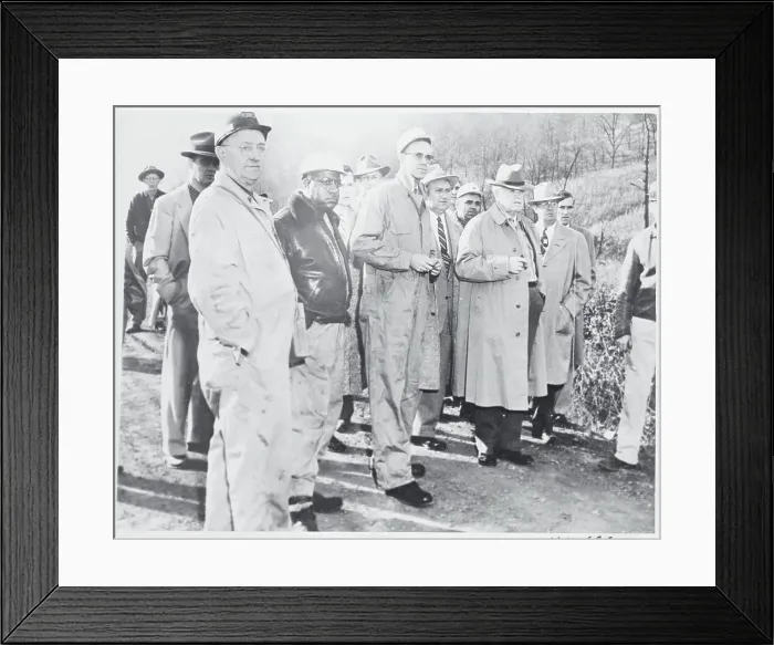 Framed Print : Mine and Union Officials Watching a Mine Sealing