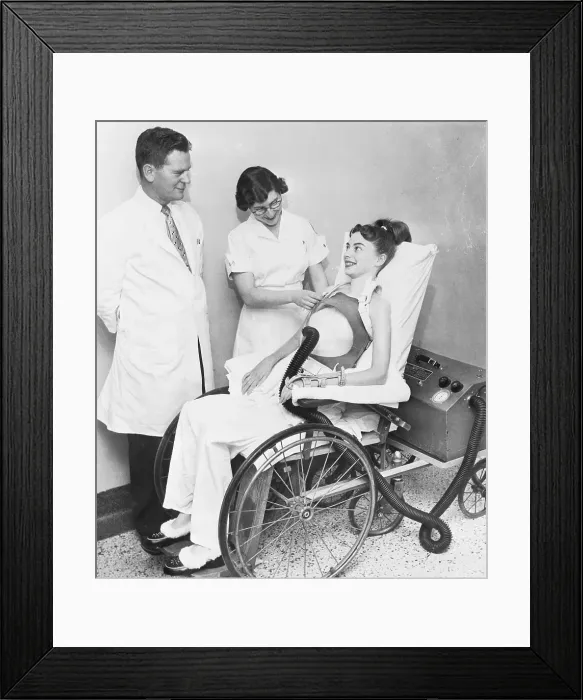 Framed Print : Polio Patient in a Newly Constructed Wheelchair Framed Print : Polio Patient in a Newly Constructed Wheelchair