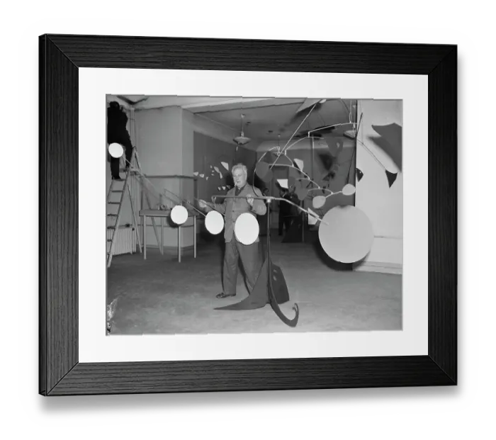 Framed Print : Alexander Calder Posing with One of His Sculptures Framed Print : Alexander Calder Posing with One of His Sculptures