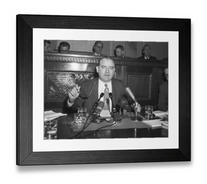 Framed Print : Joseph McCarthy Sitting Behind Microphones Framed Print : Joseph McCarthy Sitting Behind Microphones