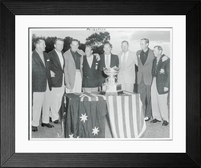 Framed Print : Golf Teams Standing Behind a Trophy Framed Print : Golf Teams Standing Behind a Trophy