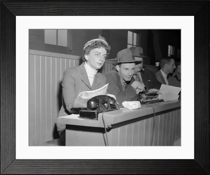 Framed Print : UPI Sports Reporters Watching Game