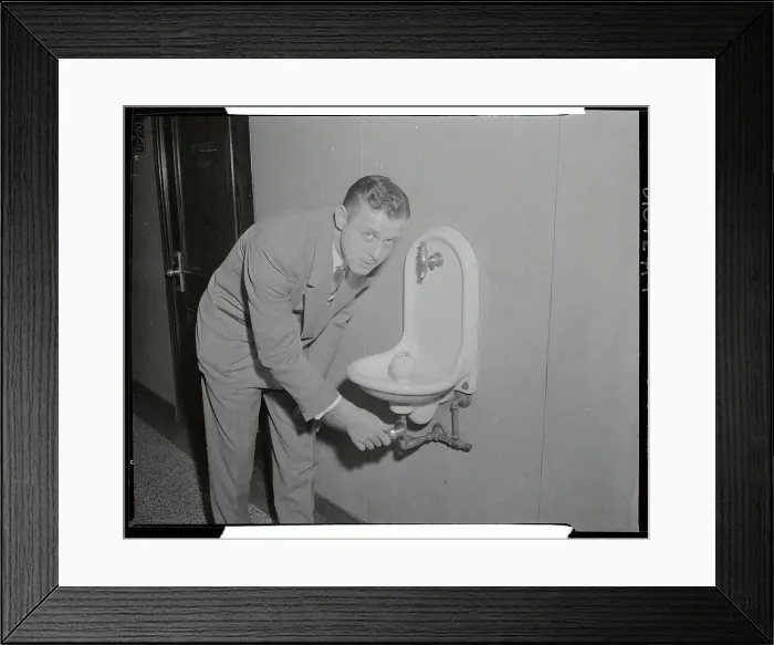Framed Print : Fred Drenkhan Leaning over Water Fountain Framed Print : Fred Drenkhan Leaning over Water Fountain