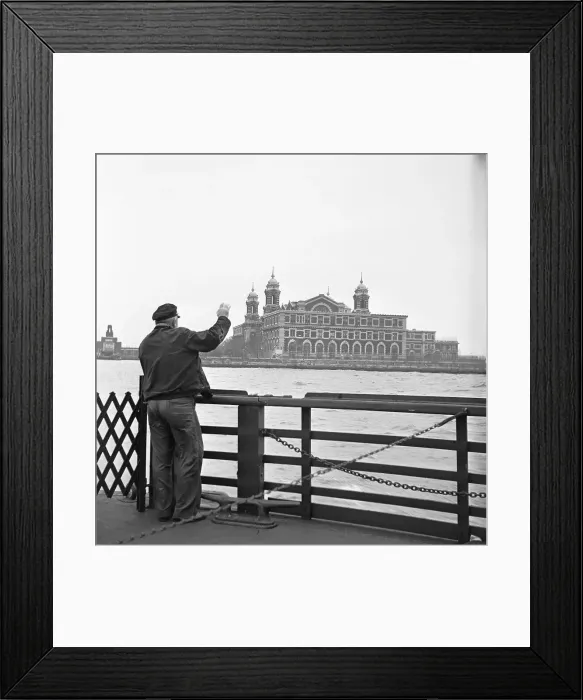 Framed Print : Immigration Employee Waves Goodbye at Closing of Ellis Island Framed Print : Immigration Employee Waves Goodbye at Closing of Ellis Island