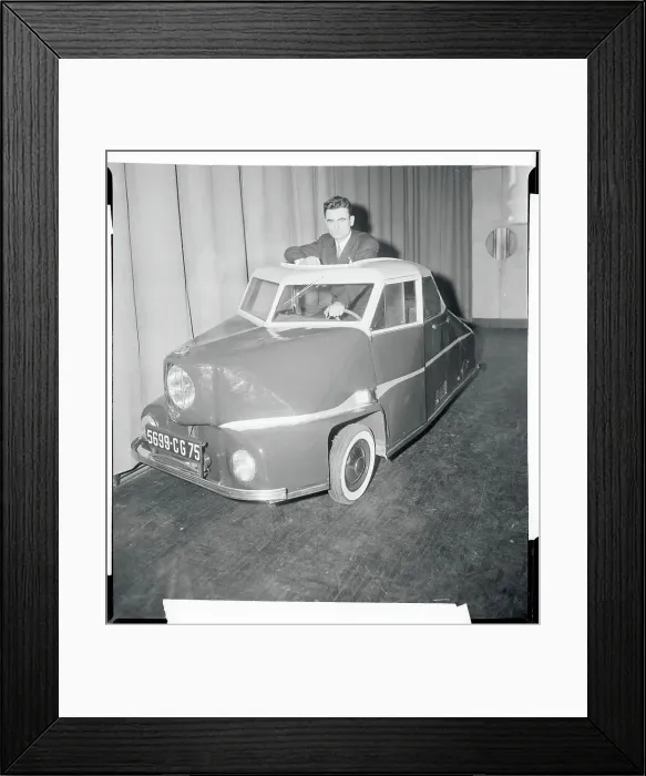 Framed Print : Man Sitting in Three Wheeled Car Framed Print : Man Sitting in Three Wheeled Car
