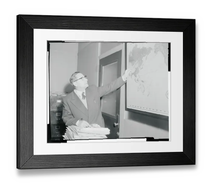 Framed Print : Georgi Okolovich Pointing to a Map Framed Print : Georgi Okolovich Pointing to a Map