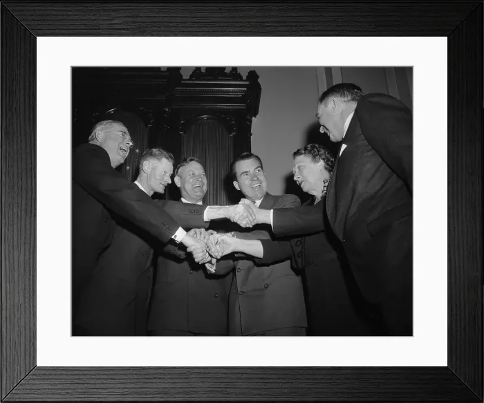 Framed Print : Richard Nixon in Multi Handshake With New Senators