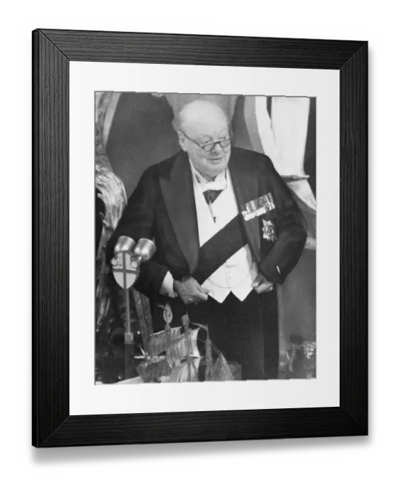 Framed Print : Winston Churchill Standing and Speaking at Ceremony Framed Print : Winston Churchill Standing and Speaking at Ceremony