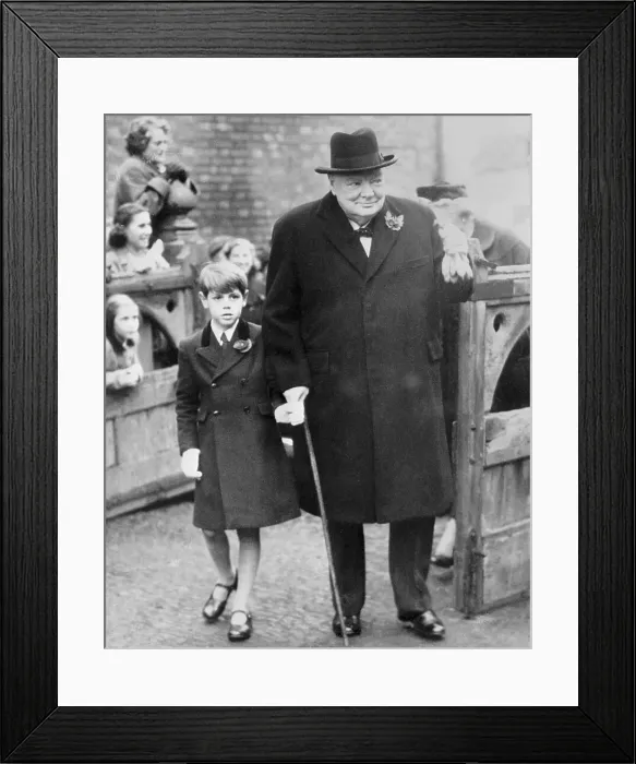 Framed Print : Winston Churchill Posing With Young Family Member at Church Framed Print : Winston Churchill Posing With Young Family Member at Church