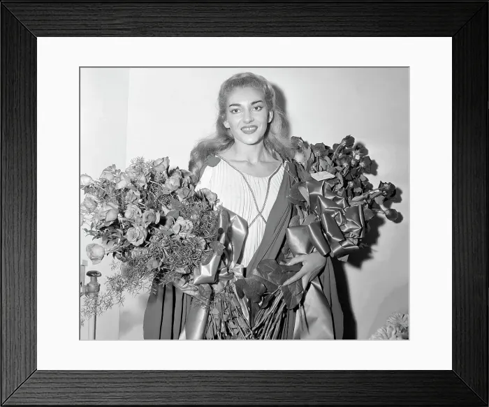 Framed Print : Opera Singer Maria Callas Holding Two Large Bouquets Framed Print : Opera Singer Maria Callas Holding Two Large Bouquets