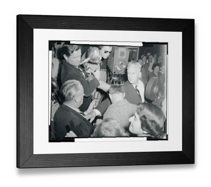 Framed Print : Newsmen Surrounding Paul Douglas Framed Print : Newsmen Surrounding Paul Douglas