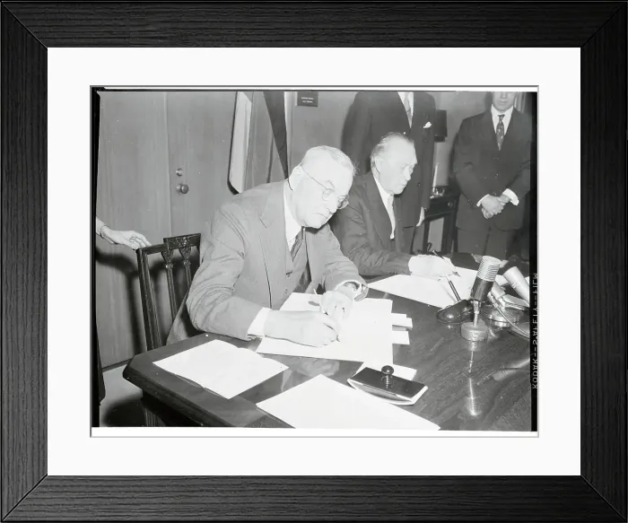 Framed Print : John Foster Dulles Signing a Treaty Framed Print : John Foster Dulles Signing a Treaty