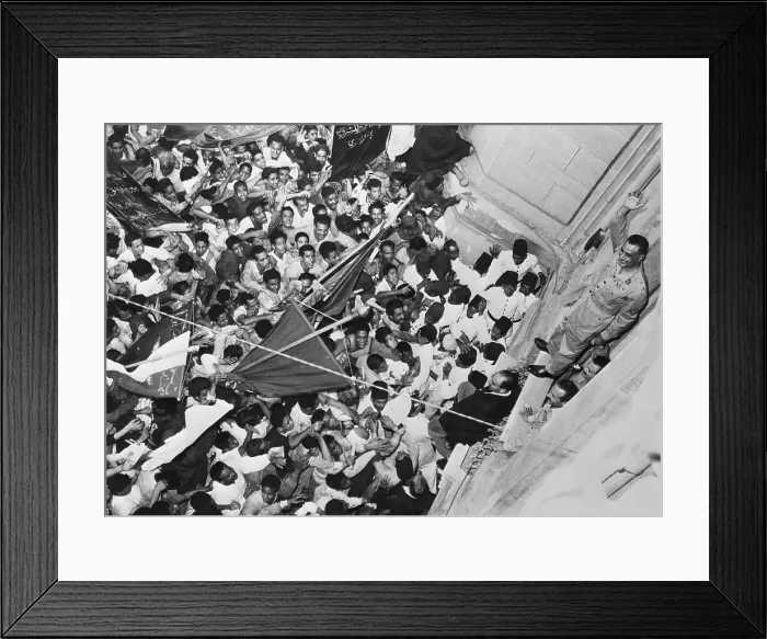 Framed Print : Gamal Abdel Nasser Waving to Demonstrators