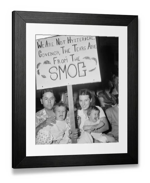 Framed Print : Parents with Crying Children Protesting Smog