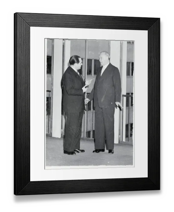 Framed Print : Pierre Mendes-France Speaking With Konrad Adenauer Framed Print : Pierre Mendes-France Speaking With Konrad Adenauer