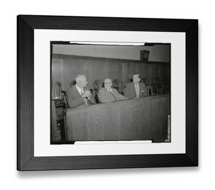 Framed Print : Prosecution Attorneys in Sheppard Trial Waiting in Jury Box Framed Print : Prosecution Attorneys in Sheppard Trial Waiting in Jury Box