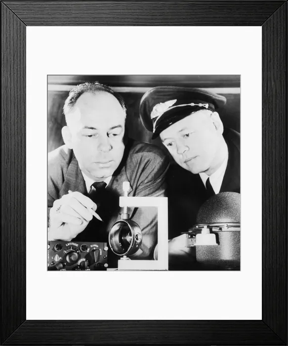 Framed Print : Airplane Specialist Discussing Newly Designed Compass Framed Print : Airplane Specialist Discussing Newly Designed Compass