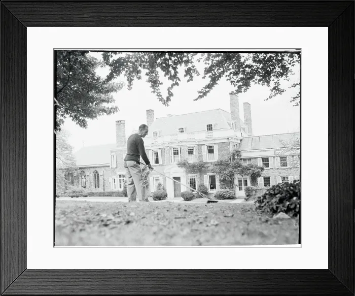 Framed Print : Gardener Working in Yard of Riverdale Home Framed Print : Gardener Working in Yard of Riverdale Home